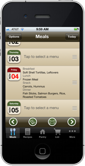 iPhone Meal Planning